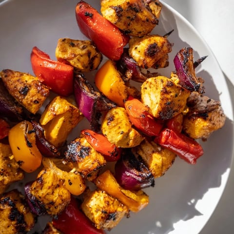 Glühwein-Marinated Chicken Skewers glistening with a delicious glaze, ready to be pulled from the grill.