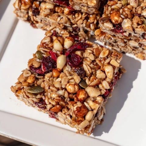 Golden-brown homemade oat and honey granola bars, perfect for a quick and wholesome snack.