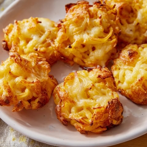 Air Fryer Käsespätzle Cups, golden brown and bubbly, a delicious cheese noodle appetizer.