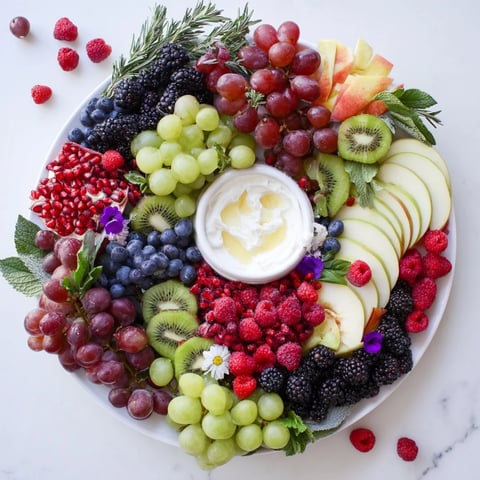 A vibrant Winter Berry Wreath Fruit Board features a colorful arrangement of fresh seasonal fruits.
