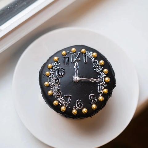 Festive Countdown Clock Mini Desserts, frosted in black buttercream, ready to celebrate a new year.