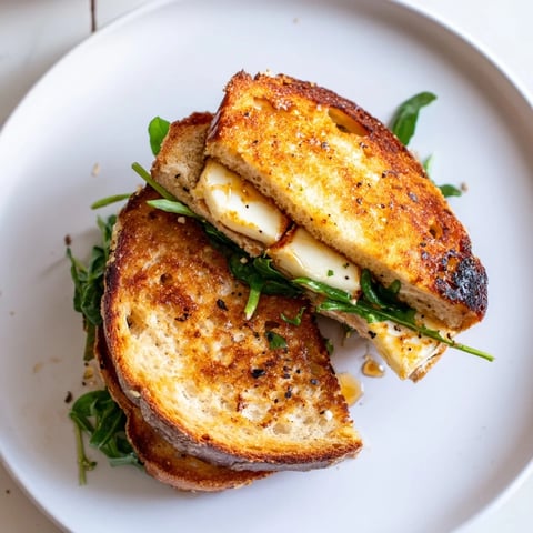 Golden and crispy Crispy Halloumi Grilled Cheese, ready to eat with melted halloumi oozing from toasted bread.