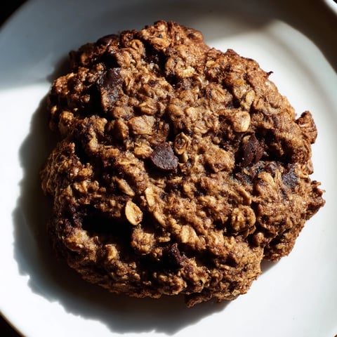 *   Warm chocolate oatmeal breakfast cookies, still slightly melting after baking, perfect for a quick and easy breakfast.