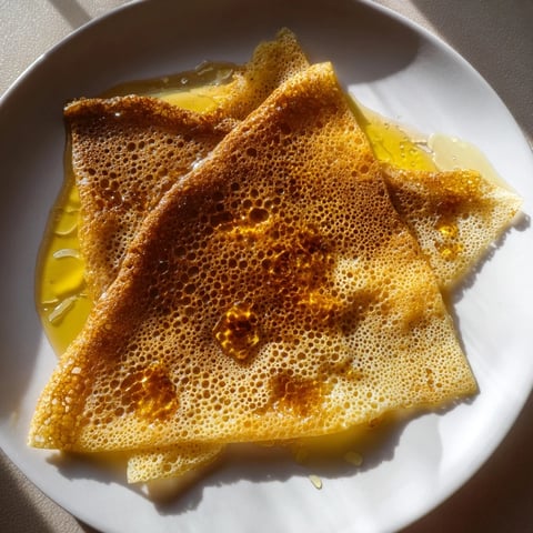 Fluffy Moroccan Baghrir pancakes, airy and golden, ready to be soaked in honey butter.