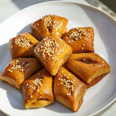 Golden-brown Tunisian Makroudh cookies, crisp semolina pastry filled with sweet spiced date paste.