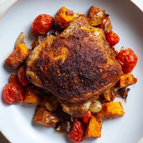 Ein leckeres Chicken and Sweet Potato Traybake mit saftigem Piri-Piri-Hähnchen und buntem Gemüse.