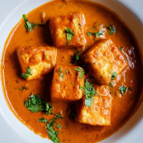 Creamy Halloumi and Tomato Curry simmering in a skillet, golden cheese cubes in a rich coconut-tomato sauce