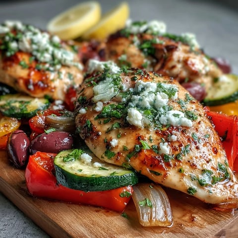 Drei gebackene griechische Hähnchen- und Gemüsefolienpakete mit Zitrone und Oregano, belegt mit zerkrümeltem Feta und frischer Petersilie.