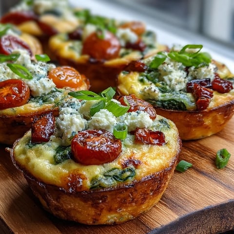 Gebraute High-Protein Egg Muffin Cups mit Spinat und Tomaten auf einem silbernen Blech, serviert auf einem rustikalen Holztisch.