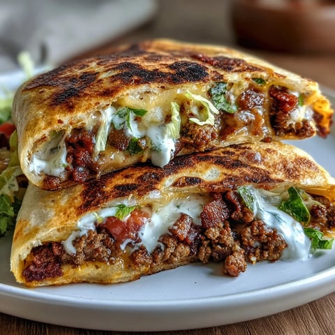 Keto Taco Bell Copycat Crunchwrap mit gewürztem Hackfleisch, geschmolzenem Käse und knackigem Salat in einer knusprigen Low-Carb-Tortilla.