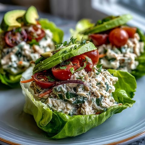 1. Frisch zubereiteter High-Protein Thunfischsalat in knackigen Salatherzen, perfekt für eine leichte und eiweißreiche Mahlzeit.  