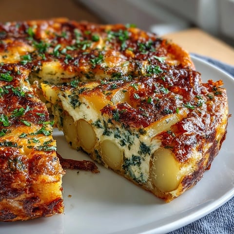 Eine goldbraune, fluffige Frittata mit zarten Kartoffeln, frischen Frühlingszwiebeln und geschmolzenem Cheddar-Käse – perfekt für Brunch, Mittagessen oder ein leichtes Abendessen.