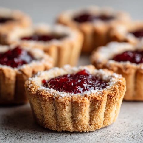 Ein paar Mini-Linzer-Tartlets mit Raspberry-Jam.