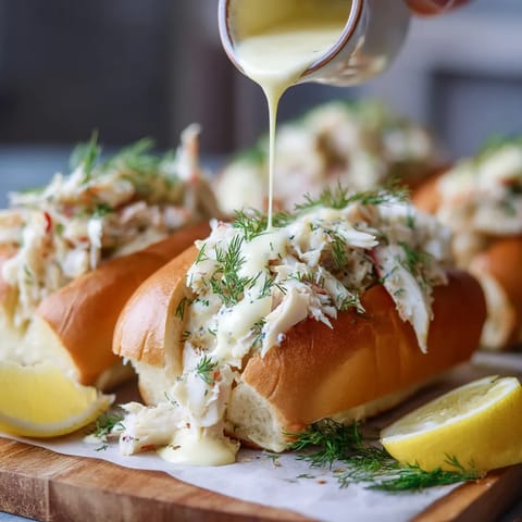 Ein Baguette mit Crab-Rolls und Lemon-Aioli.