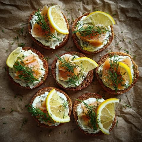 Mini Rye Canapés mit geräuchertem Lachs.