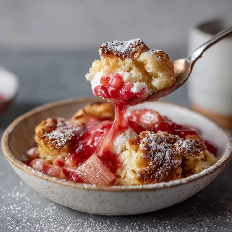 Ein Schmelztopf mit Rhubarb-Kaiserschmarrn und Pudding.