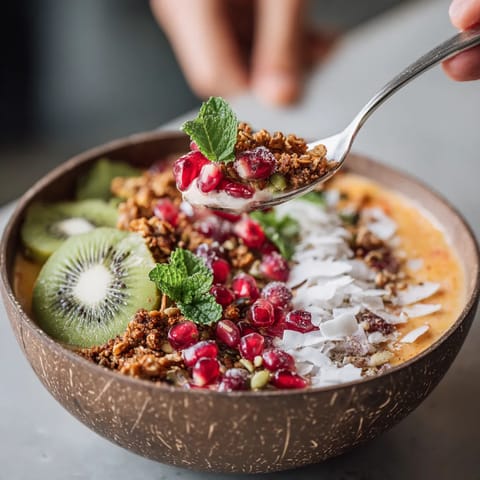 Ein Exotischer Smoothie-Bowl mit frischen Früchten und Gewürzen.