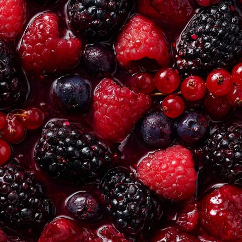 Rote Grütze mit Baies Fraîches und Vanille-Sauce.