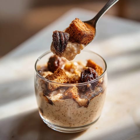 Ein Glas mit Stippgrütze, gerösteten Johannisbrot-Schoten und Apfelsirup.