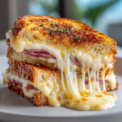 Ein Croque Monsieur auf einem weißen Teller.