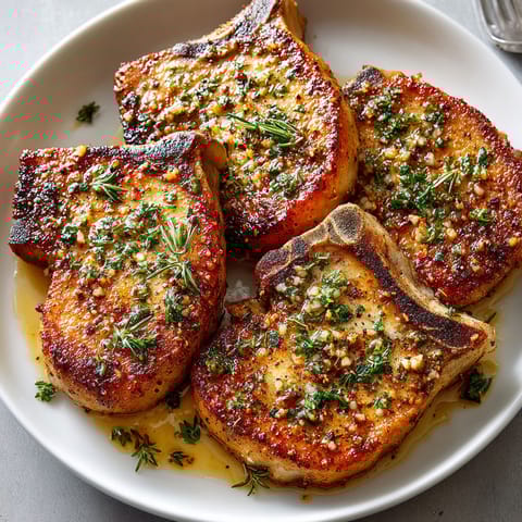 A plate of meat with herbs on it.
