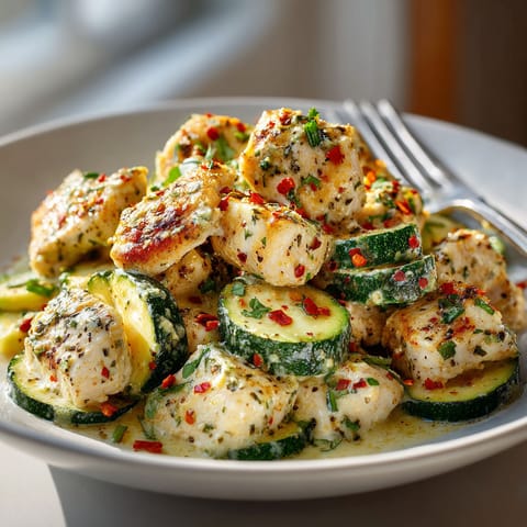 A plate of food with chicken and zucchini.