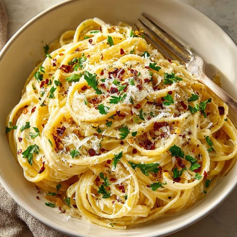 A bowl of pasta with red peppers and cheese.