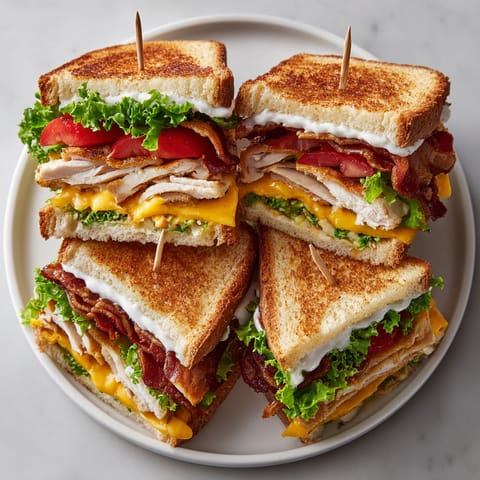 A club sandwich on a plate.