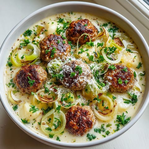 A bowl of food with meatballs and onions.