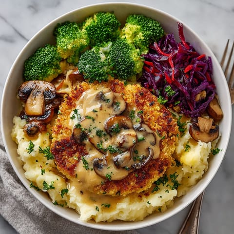 A bowl of food with broccoli, mushrooms, and meat.