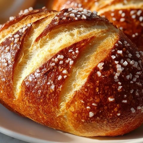 Nahaufnahme von selbstgemachtem, salzigem Laugenbrot zeigt eine knusprige Kruste und eine weiche Krume.