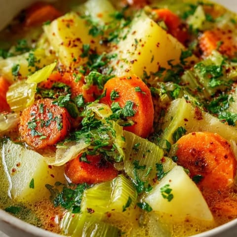 Cremige deutsche Kartoffelsuppe: zarte Kartoffeln und Gemüse in einer herzhaften Brühe, ein traditionelles Rezept.