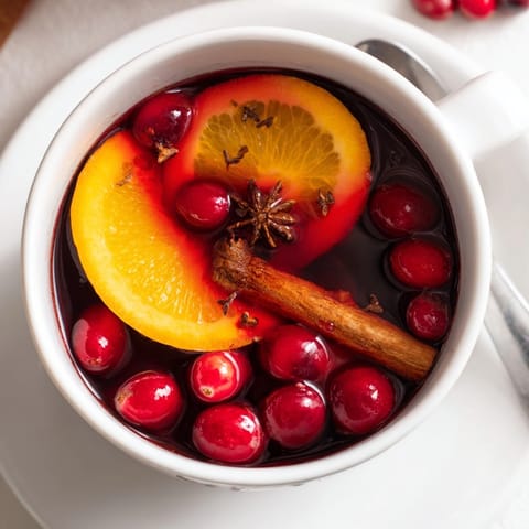 Warmes Glas Cranberry-Glühwein-Mocktail: Eine duftende, gewürzte alkoholfreie Alternative zum traditionellen Wintergetränk.