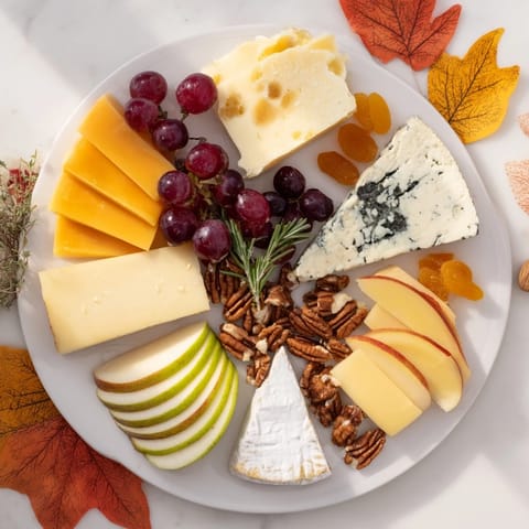 This stunning Autumn Leaf Cheese Platter features a variety of cheeses, perfect for entertaining guests.