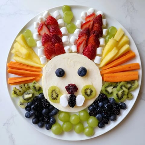 This colorful bunny face fruit salad, a healthy and delightful Easter brunch treat, is bursting with fresh fruit.