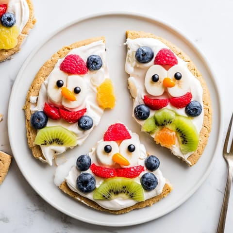 Kids will love this Melting Snowman Fruit Pizza, a sugar cookie crust topped with creamy frosting and fruit!