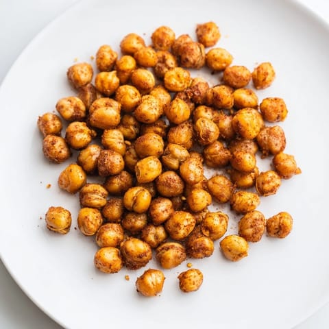 Close-up of crispy chickpea snack, showing the perfectly roasted texture and savory seasonings.