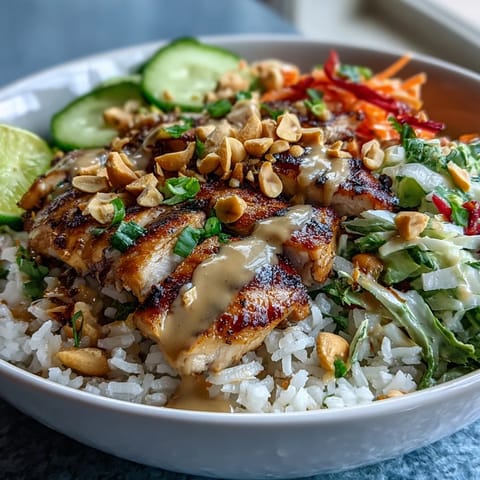 Farbintensive Kokosreis-Erdnuss-Schüssel, bereit zum Genießen in seiner vollen Pracht.