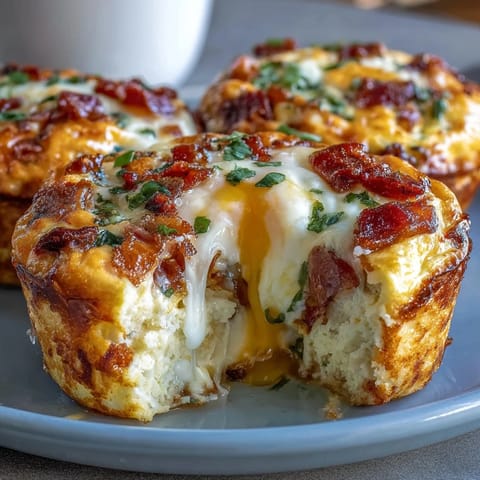 Genieße diese proteinreichen Breakfast Egg Muffins warm mit weichem Ei, knusprigem Speck und schmelzendem Cheddar – ideal für einen schnellen, gesunden Morgenimbiss.