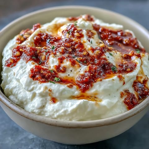A bowl of Calabrian Chili Cream Cheese dip garnished with fresh chives and lemon zest.