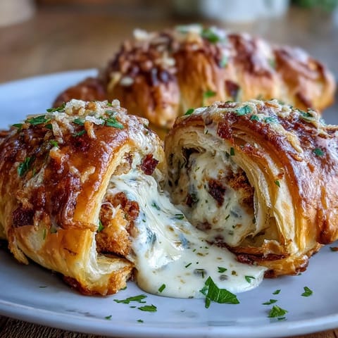 Decadent Chicken Pillows with Garlic Parmesan Sauce baked golden, resting on a plate next to a fresh green salad.