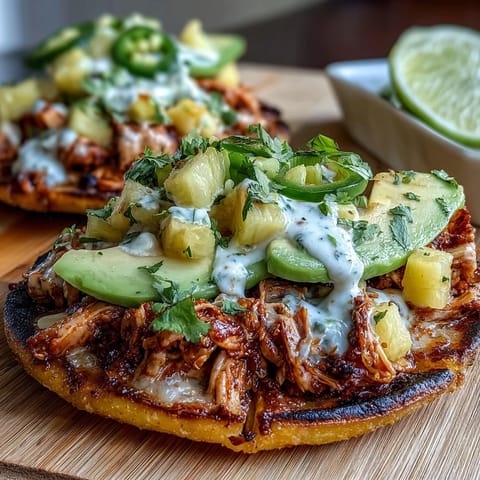 1. **Chicken Pineapple Salsa Tostadas with Lime Crema**: Knusprige Tostadas mit gewürztem Hühnchen, fruchtiger Ananas-Salsa und cremiger Limetten-Sauce, perfekt für ein farbenfrohes und befriedigendes Gericht.