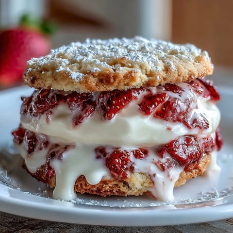 Zarte, buttrige Kekse gefüllt mit frischen Erdbeeren und einer reichen Vanillecreme – diese Kekse bringen das klassische Erdbeertörtchen-Erlebnis in jedem Bissen.  