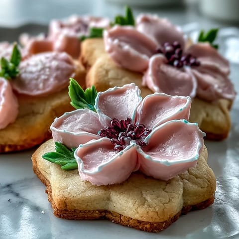 Zarte, buttrige Zuckerkekse mit hübschen, pastellfarbenen Royal-Icing-Blumen, perfekt für Baby-Shower und Frühlingsfeiern.
