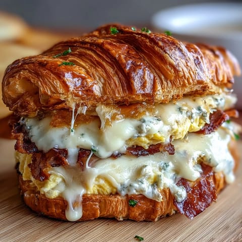 Flaky Butter Croissants mit Ei und geschmolzenem Käse – ein köstliches Frühstück für gemütliche Morgen.
