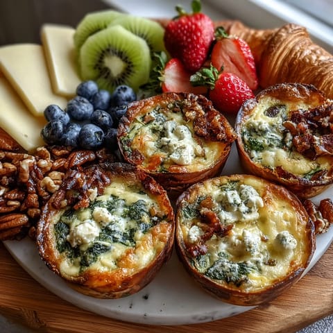 Festlicher Mother's Day Brunch-Brett mit Mini-Quiches, frischem Obst und Käse, perfekt für einen eleganten Brunch.