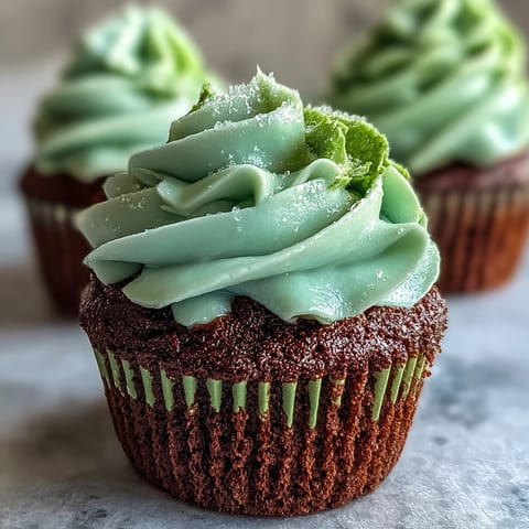Feuchte, leuchtend grüne Samt-Cupcakes mit cremiger Frischkäse-Frosting—perfekt für festliche St. Patrick's Day-Leckereien.