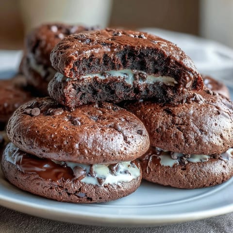 Dunkle Schokoladen-Vanille-Kekse mit einer reichen, zähen Textur und einem Hauch von Milch.