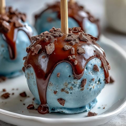 Kleine Kuchen-Pops in Robins-Ei-Blau, mit Schokoladenglasur und gepunkteten Details für eine festliche Osterdekoration.  