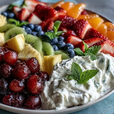 1. Bunter Obsttisch mit Kokos-Sahne: Ein farbenfroher Anblick frischer Früchte, serviert mit luftiger Kokos-Sahne – perfekt für Brunch oder Dessert.  